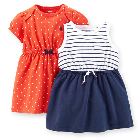 Carter's | Dresses | Carters Baby Girl 2pk Dress Set Red Blue White |  Poshmark
